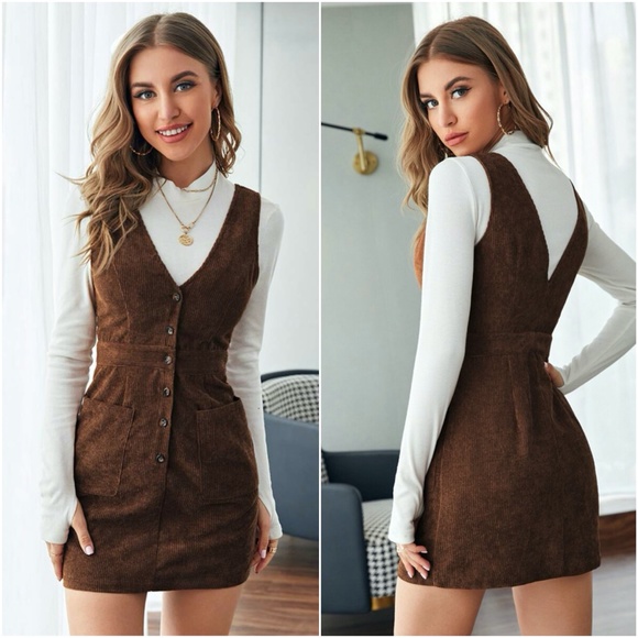 Button down corduroy pocket mini dress - Picture 8 of 11
